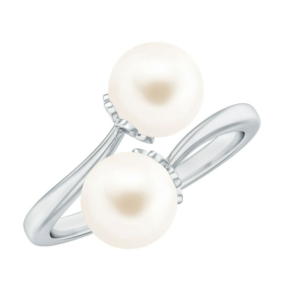 Rosec Jewels Cultured Freshwater Pearl Toi Et Moi Engagement Ring - Wrap Ring for Women - AAA Quality - with Jewelry Box, 925 Sterling Silver, US 4.00