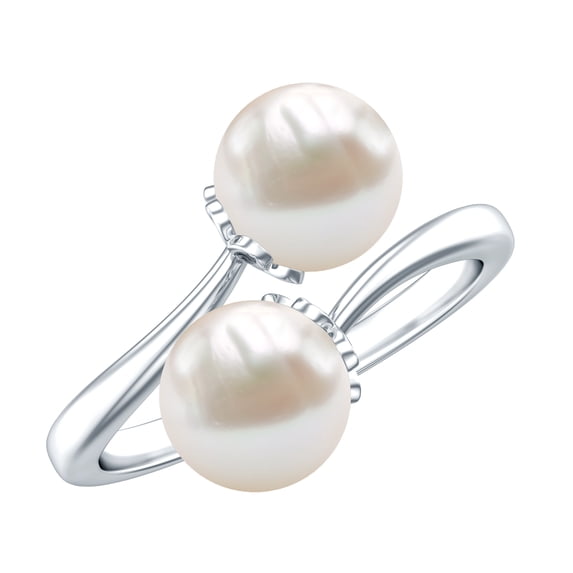 Rosec Jewels Cultured Freshwater Pearl Toi Et Moi Engagement Ring - Wrap Ring for Women - AAA Quality - with Jewelry Box, 925 Sterling Silver, US 4.00