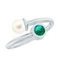 thumbnail image 1 of Rosec Jewels Freshwater Pearl 2 Stone Promise Ring - Womens Pearl and Emerald Ring (AAA Quality) Ready to Gift for Valentines, 18K White Gold, US 4.00, 1 of 8