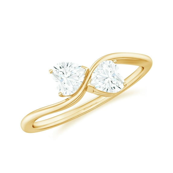 Rosec Jewels Two Stone Ring for Women - Minimal Moissanite Promise Ring (D-VS1 Grade), 10K Yellow Gold, US 6.00