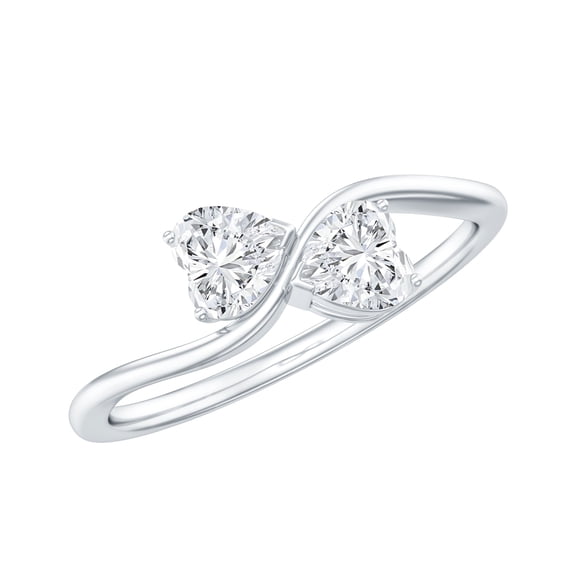 Rosec Jewels Two Stone Ring for Women - Minimal Moissanite Promise Ring (D-VS1 Grade), 925 Sterling Silver, US 4.00