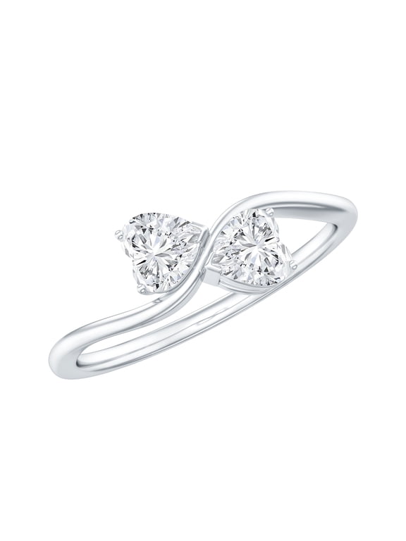 Two Stone Ring for Women - Minimal Moissanite Promise Ring (D-VS1 Grade), 925 Sterling Silver, US 4.00