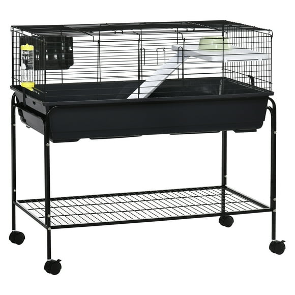 Two-Story Small Animal Cage Removable from Stand, Guinea Pig Cage, Hedgehog Cage, Chinchilla Cage, , with Shelf & Wheels, Pet , 39" x 20.5" x 36.5"