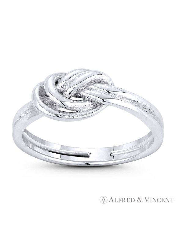 Two-Strand Overhand Love Knot 6x9mm (0.25x0.35in) Charm Sailor's Promise Ring in .925 Sterling Silver