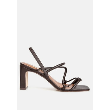 Two Strings Slingback Slim Block Heel Sandals