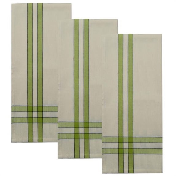 Two Stripe Border Tea Towel, Lime Green - Set of 3