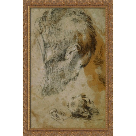 Two Studies of the Head of a Bearded Man 26x40 Large Gold Ornate Wood Framed Canvas Art by Jacopo Bassano
