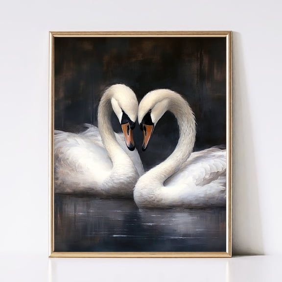 Two Swans Art Print: Moody Vintage Wall Decor UNFRAMED PAPER POSTER, Home Decor, Vintage Gift, Living Room Dercor