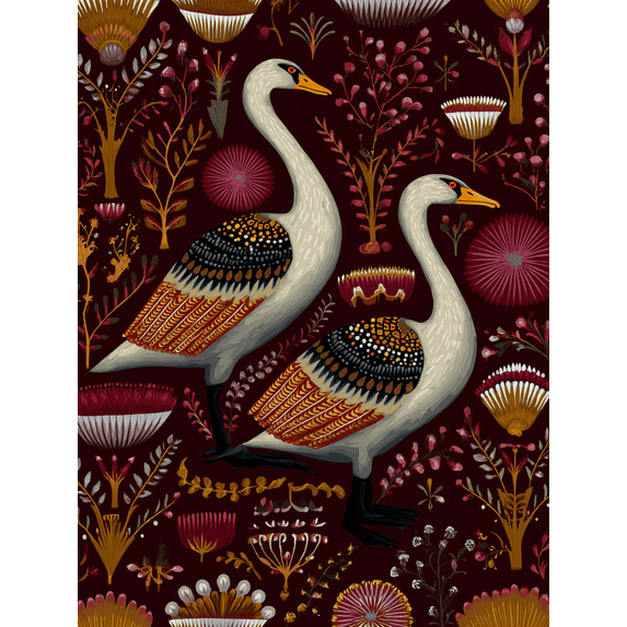 Two Swans Canvas Wall Art, Bird Themed Print for Living Room, Bedroom, Hallway, Office and Hotel Interior Decor
