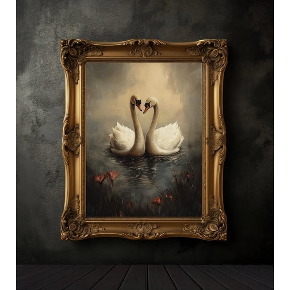 Two Swans Poster, Vintage Roman.Tic Art Print, Gothic Bird Illustration, Dark Victorian Wall Decor UNFRAMED PAPER POSTER