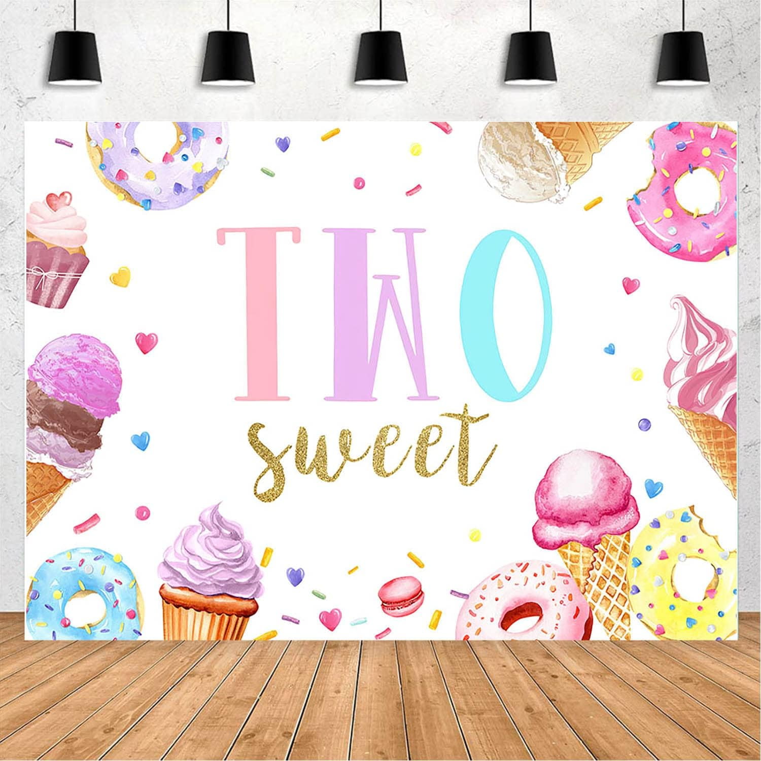 Sweet Candy And Ice Cream Round Birthday Party Backdrop main image 1