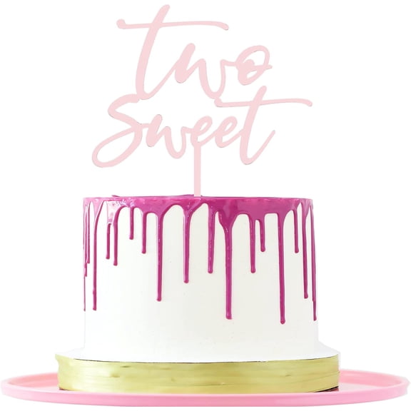 Two Sweet Cake Topper 2nd Birthday for Cute Girl, Rose Gold Acrylic, Gift Boxed