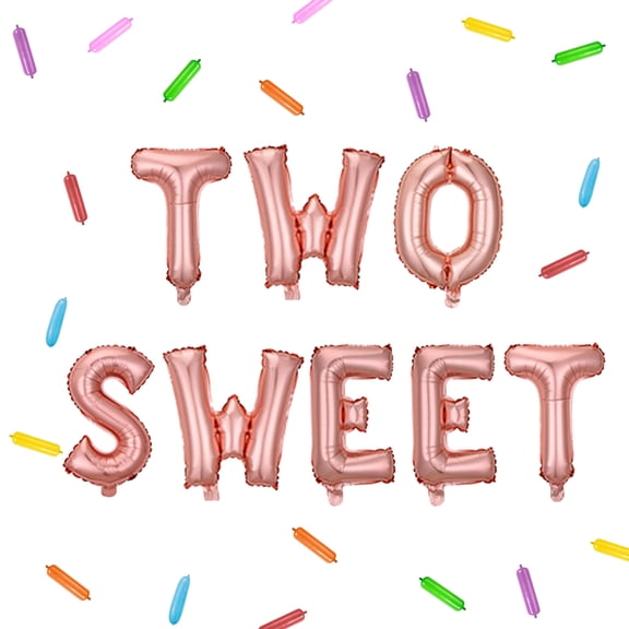 Two Sweet Donut 2nd Birthday Party Decorations, With Rose Gold TWO SWEET Foil Balloons Banner, Cute Donut Foil Balloon, Magic Long Balloons, For Girls Second Birthday Supplies