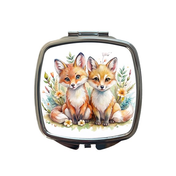 Two Sweet Foxes Travel Makeup Handbag Purse Small Pocket Compact Mirror