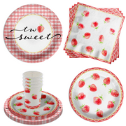Two Sweet Strawberry Birthday Party Supplies Second Birthday Party Kit Includes Large 9 Plates 8 Plates Cups and Napkins 64 Piece Kit for 16