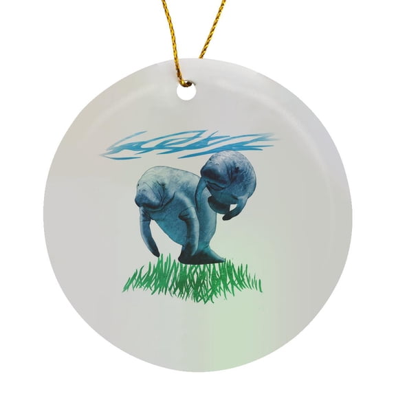 3drose, Two Swimming Manatees for Anyone Who Loves These Gentle Giants., Circle Porcelain Ornament