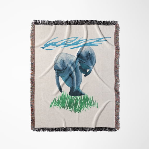 Two Swimming Manatees For Anyone Who Loves These Gentle Giants., Woven Blanket