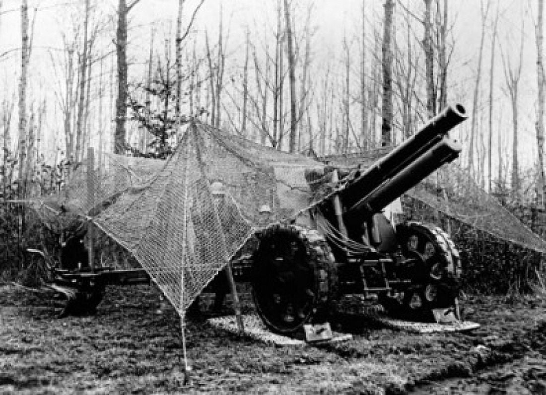 Two Swiss soldiers with medium-caliber artillery under netting Canvas Art - (18 x 24)