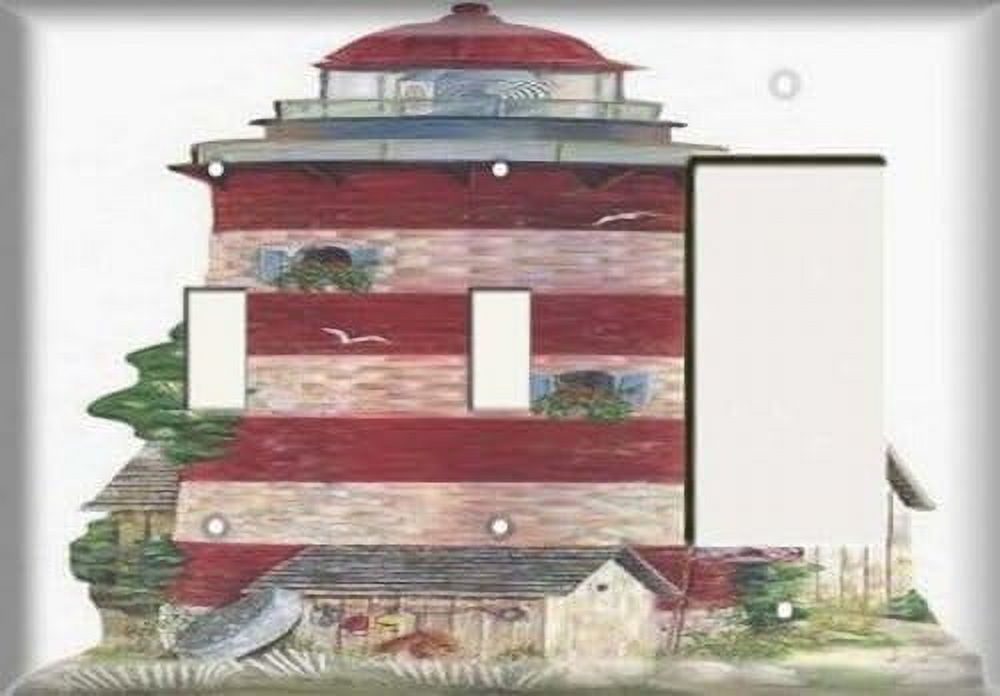 Two Switch/One Rocker Plate Candy Cane Lighthouse