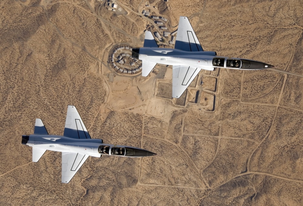 Two T-38A mission support aircraft fly in tight formation Canvas Art - Stocktrek Images (34 x 24)