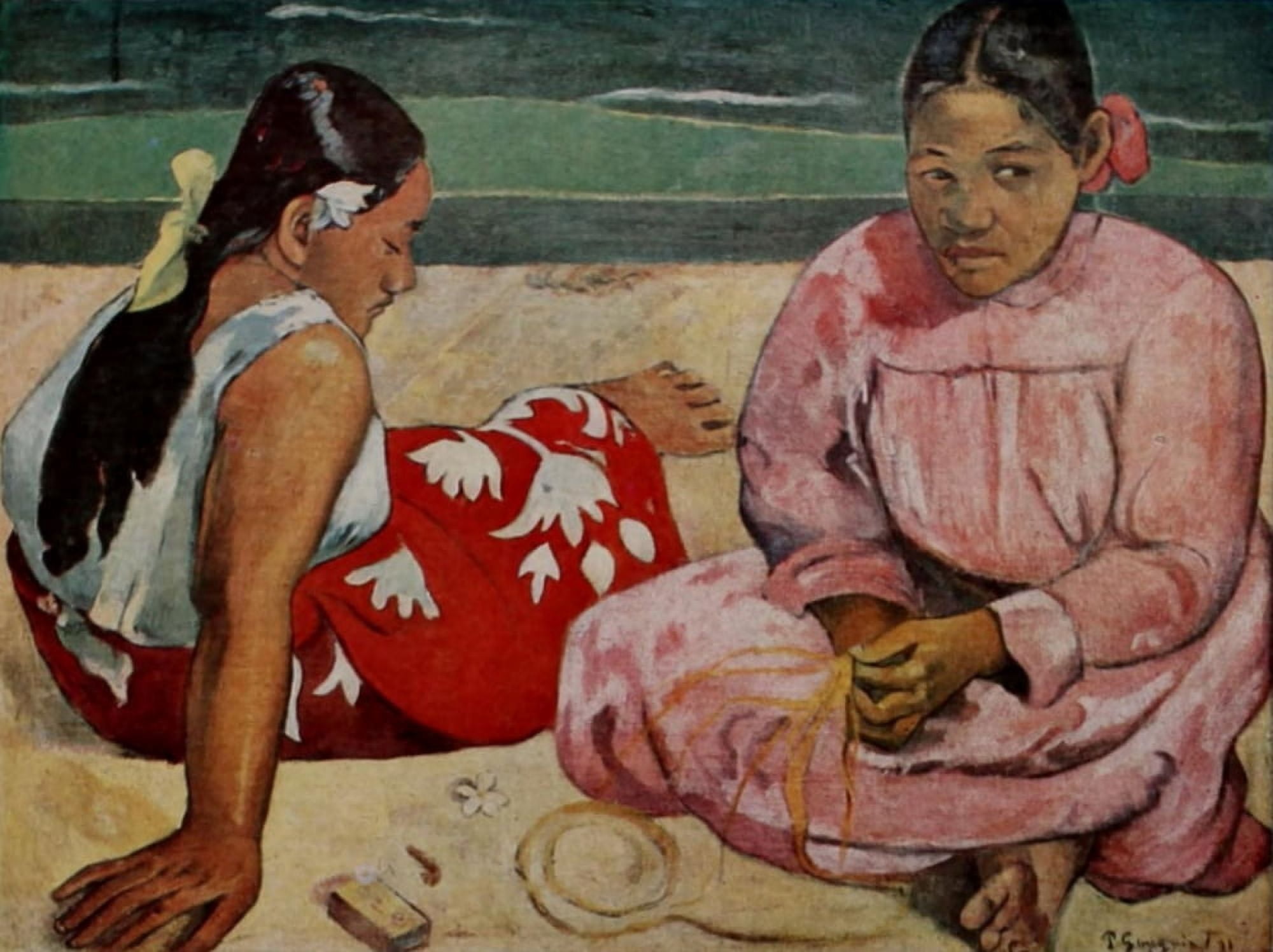 Two Tahitian Women on the Beach Canvas Art - Paul Gaugin (18 x 24)