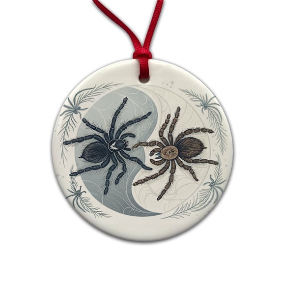 Two Tarantulas Spiders Yin Yang Christmas Tree Holiday Round Ceramic Ornament