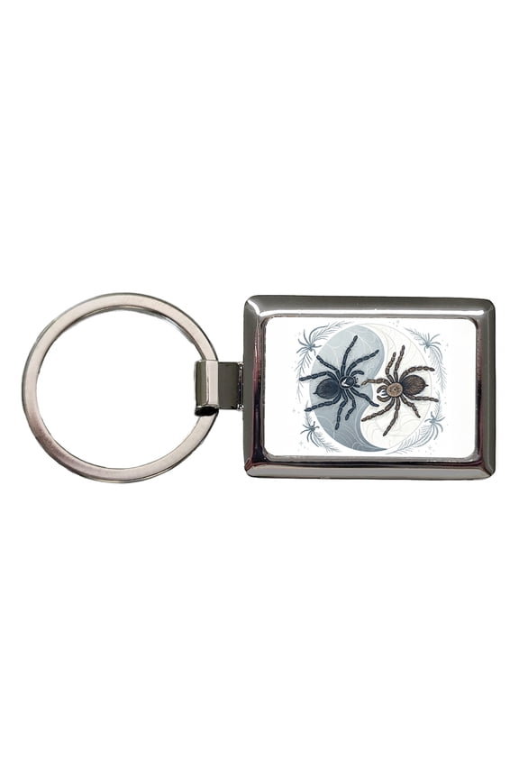Two Tarantulas Spiders Yin Yang Metal Rectangle Keychain
