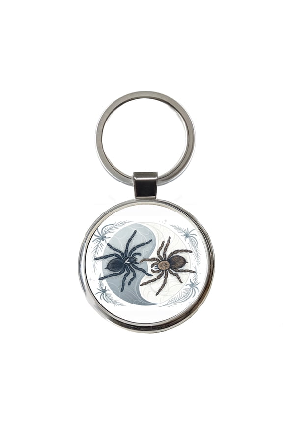 Two Tarantulas Spiders Yin Yang Metal Round Keychain