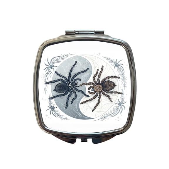Two Tarantulas Spiders Yin Yang Travel Makeup Handbag Purse Small Pocket Compact Mirror