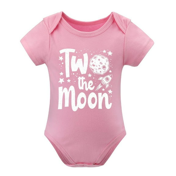 Two The Moon Baby Bodysuit – Funny Second Birthday Outfit for Toddler Boys Girls, Cute Space Theme Infant Onesie Pink-style 12months