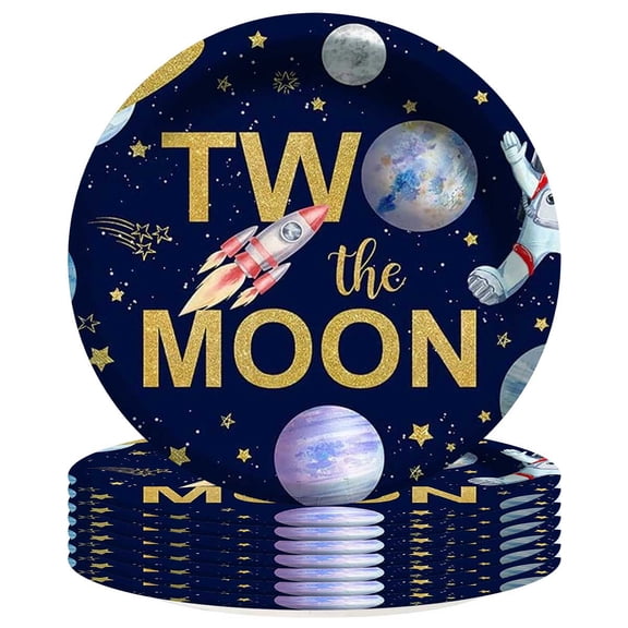 Two The Moon Boy Paper Plates Birthday Party Supplies Decorations 8pcs Tableware Disposable Dinnerware