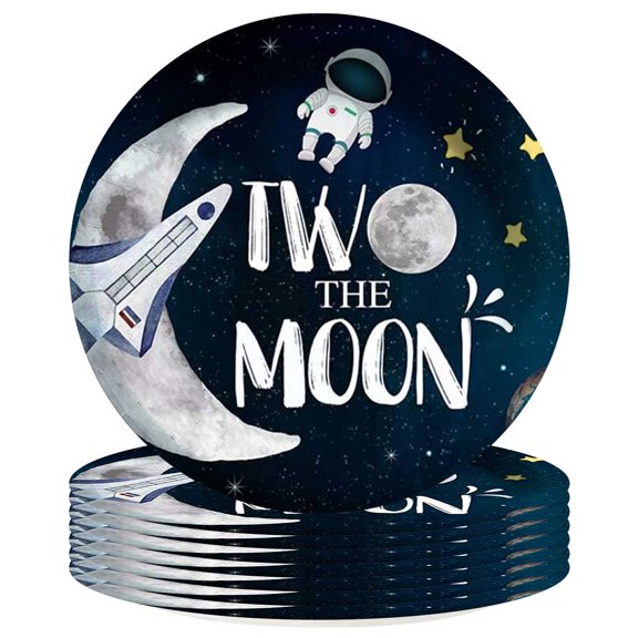 Two The Moon Boy Plates Party Supplies Birthday Decorations Tableware Disposable Dinnerware 8pcs