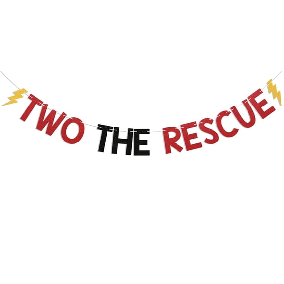 Two The Rescue Banner - 2 & Infinity, Wild Two, Lightning Theme 2nd Birthday Party Decorations Black Red