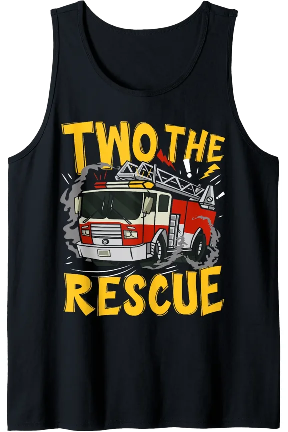 Two The Rescue Firetruck 2 Yr Old Boy 2Nd Birthday Party Tank Top Size S-3XL