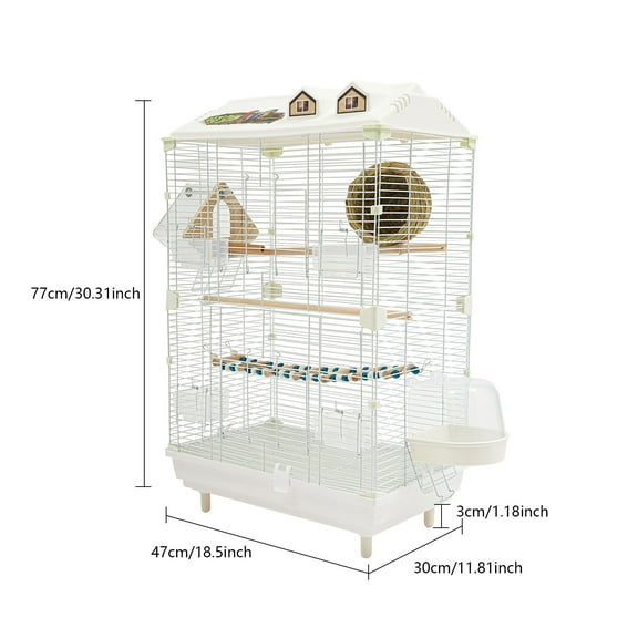 Two-Tier Bird Cage, Free Standing Large Parakeets Cage 47*30*77cm White