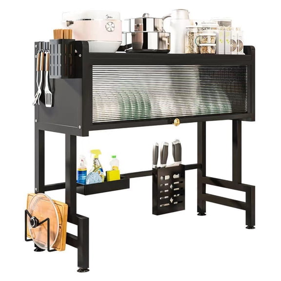 Two-Tier Black Metal Kitchen Sink Organizer Rack with Drain Board Dust-Free Countertop Storage for Utensils Cutlery Dishes and Bowls