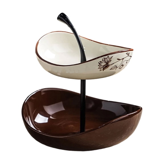 Two Tier Ceramic Snack and Fruit Storage Tray Modern Detachable Serving Stand for Home Kitchen and Dining Table Display