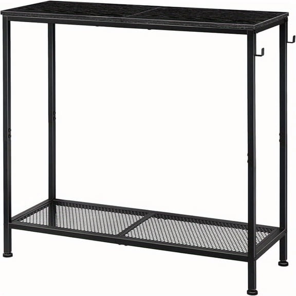 Two-Tier Coffee Table, Sofa Side Table, Narrow-Side Table with Storage, Slender Bedside Table for Small Spaces, Metal Frame, for Living Room, Bedroom, Sofa, Hall, Available in Brown, Black And Gray