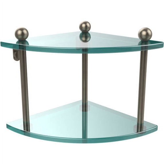 Two Tier Corner Glass Shelf - Antique Pewter
