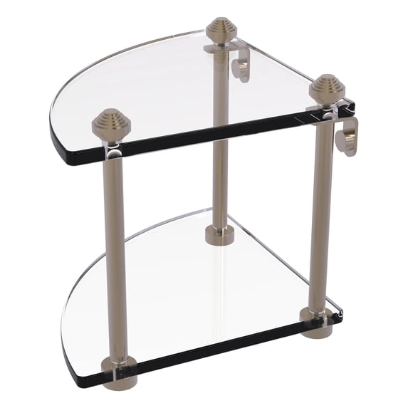 Two Tier Corner Glass Shelf - Antique Pewter
