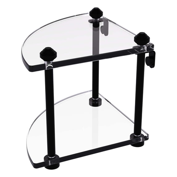 Two Tier Corner Glass Shelf - Matte Black