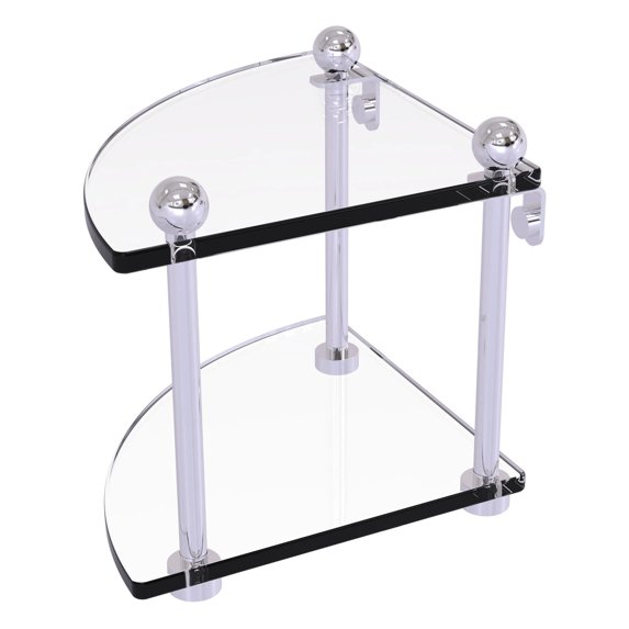Two Tier Corner Glass Shelf - Polished Chrome