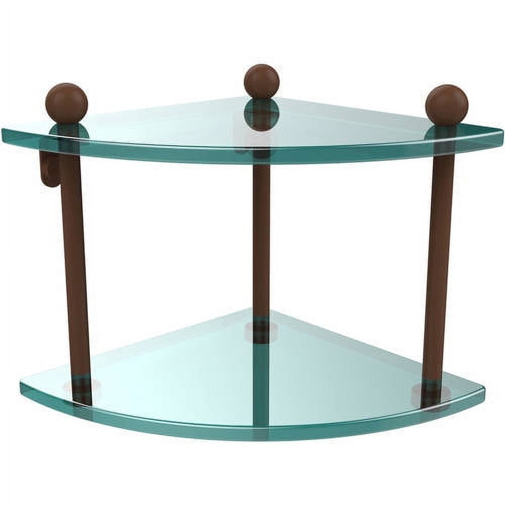 Two Tier Corner Glass Shelf in Antique Bronze