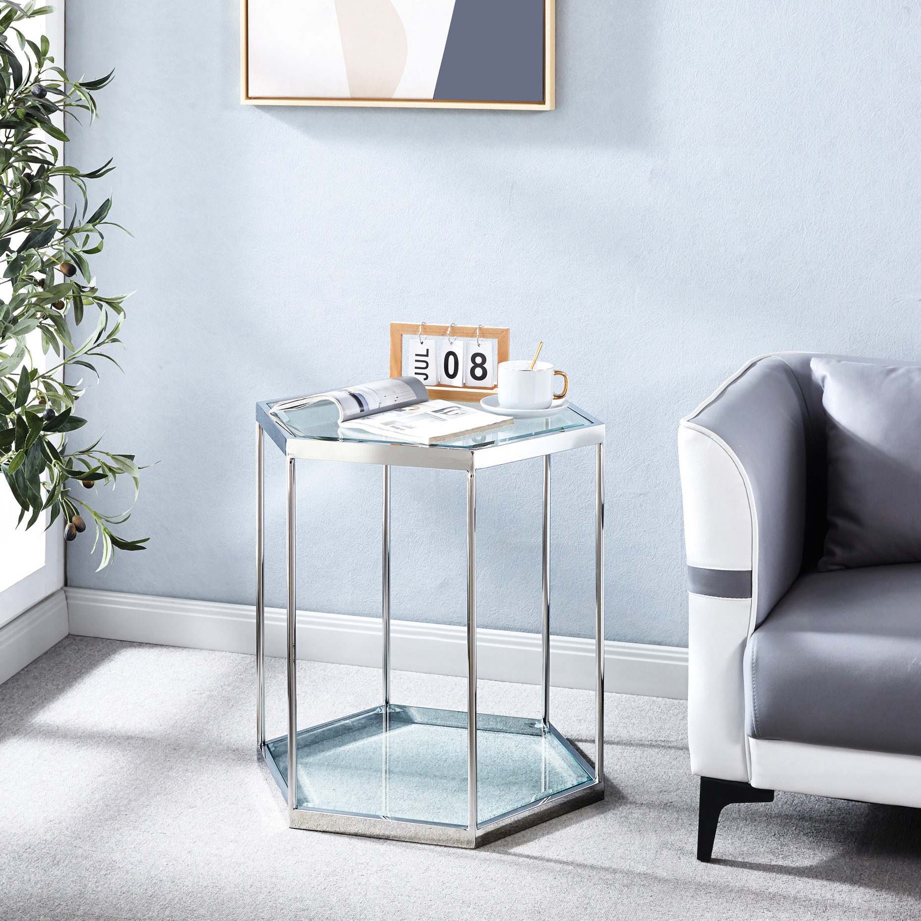 Combinable Table Two-Tier Glass Design, Combinable Structure - End Table for Flexible ...