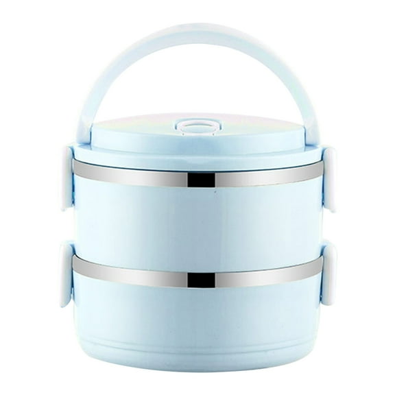 Two Tier Insulated Lunch Box, Stainless Steel Thermal Food Container, Round Stackable Bento Box for Office Commute