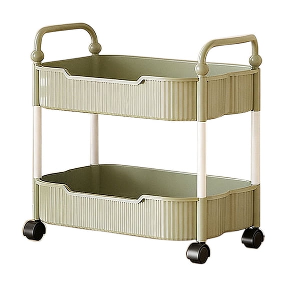 Two-Tier Kitchen Utility Cart with Handles, Rolling Bathroom and Living Room Storage Cart, Mobile Snack and Book Organizer with Wheels for Small Spaces and Easy Movement