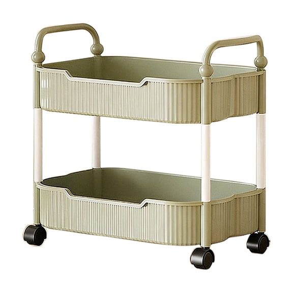 Two-Tier Kitchen Utility Cart with Handles, Rolling Bathroom and Living Room Storage Cart, Mobile Snack and Book Organizer with Wheels for Small Spaces and Easy Movement