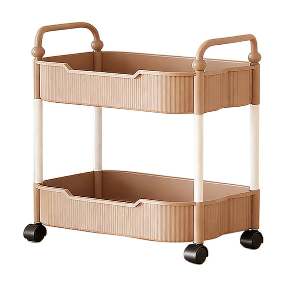 Two-Tier Kitchen Utility Cart with Handles, Rolling Bathroom and Living Room Storage Cart, Mobile Snack and Book Organizer with Wheels for Small Spaces and Easy Movement