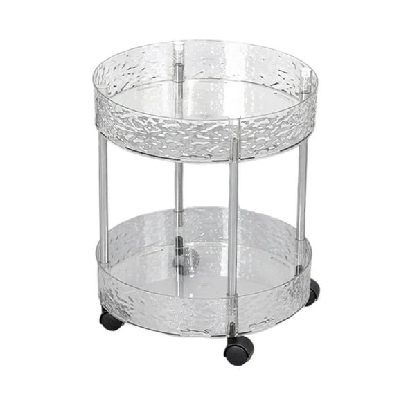 Two Tier Plastic Storage Shelf Cart on Wheels Rolling Utility Trolley for Kitchen Bathroom Living Room Multi Layer Organizer Rack with Mobile Caster for Snacks Shoes Supplies Space Saving Clear