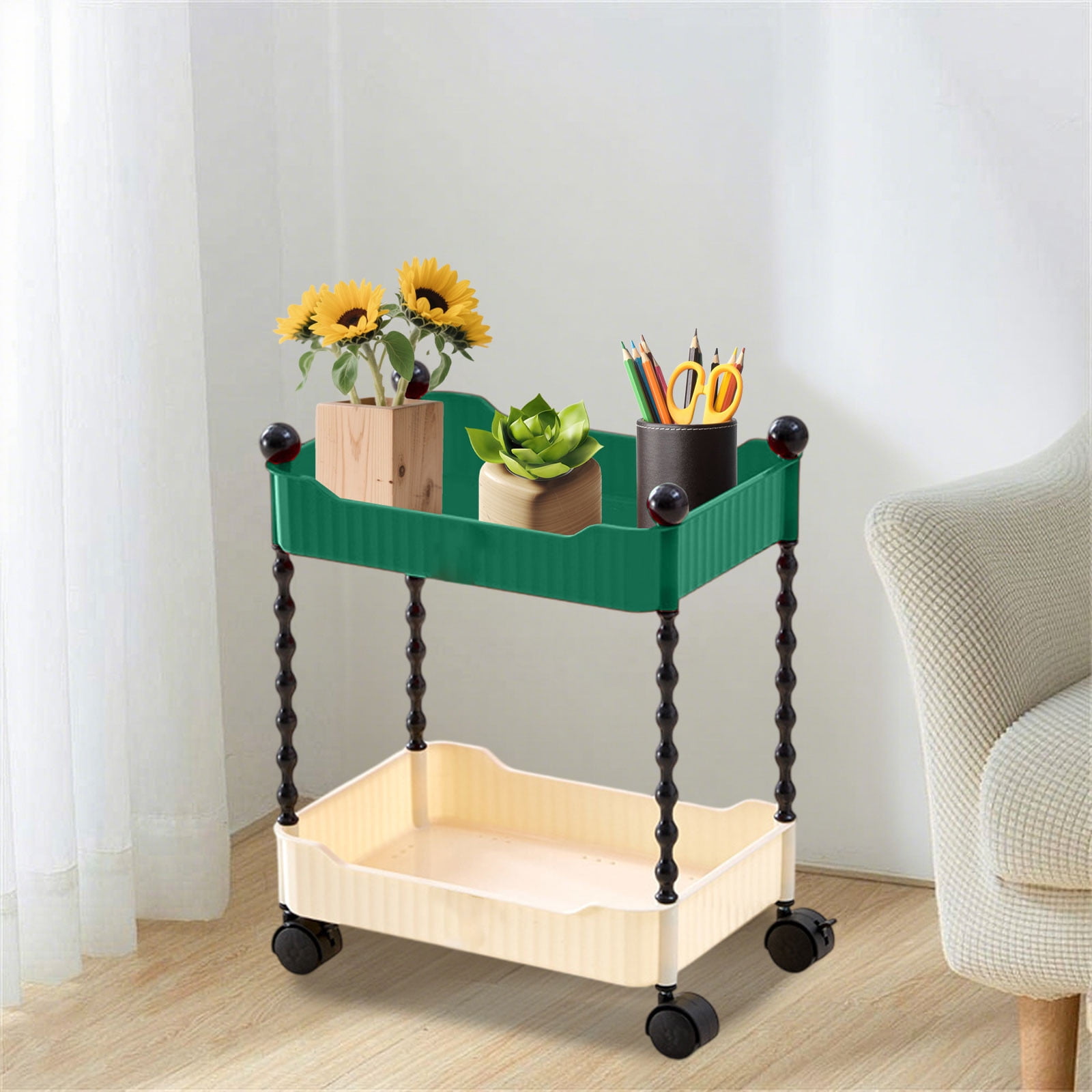 Two-Tier Rolling Storage Cart, Mobile Snack and Fruit Organizer with ...